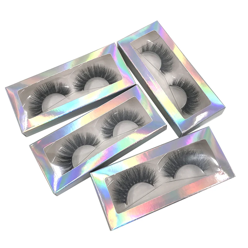 2024 Newest Natural 3D Mink Eyelashes Handmade Black Band Mink Hair Lashes Holographic Paper Packaging Box