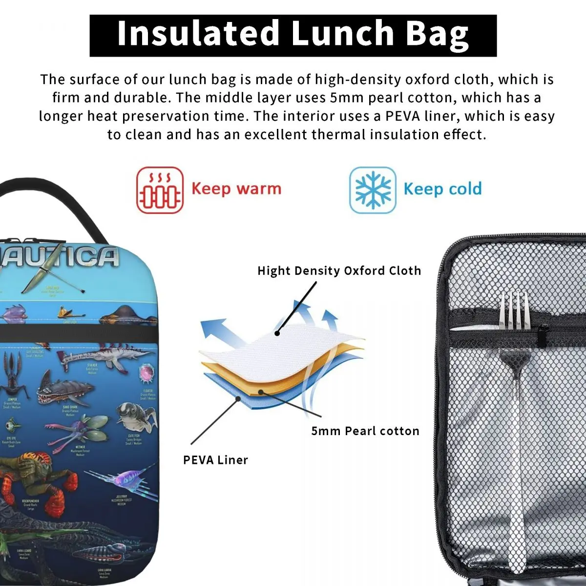 Cartoon Popular Funny Subnautica Below Zero Insulated Lunch Bag for Women Children Portable Food Boxes Thermal Lunch Box Tote