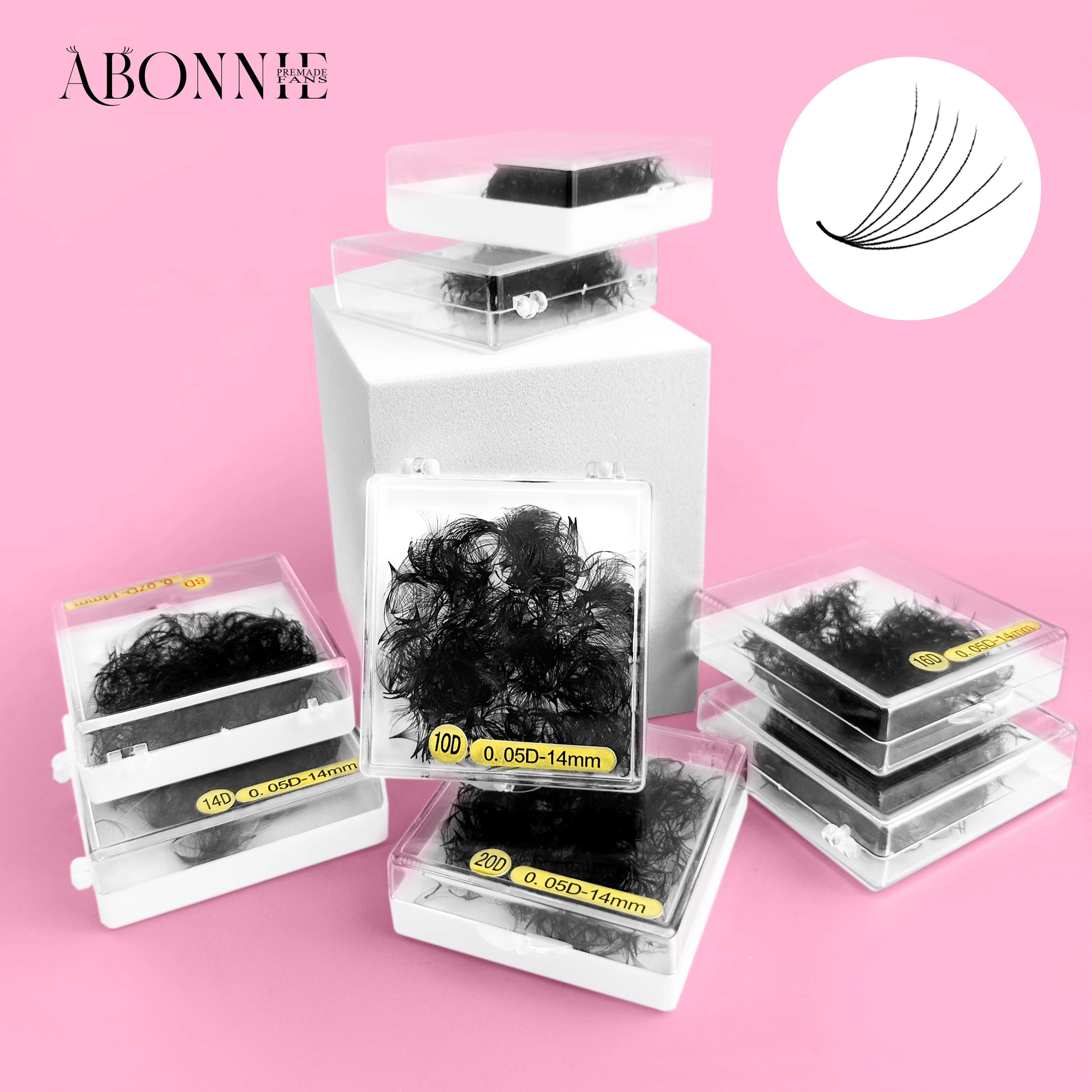 ABONNIE 500 Fans Loose Fan Lashes Extensions 6D-20D 8-18mm Pointy Base Premade Medium Stem Sharp Thin Russian Volume Eyelash