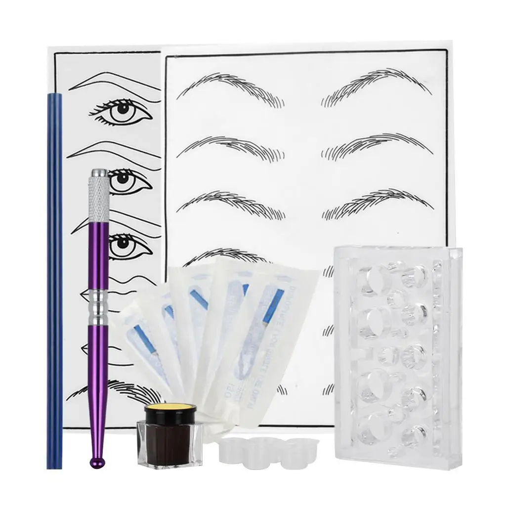 Microblading Permanent Makeup Eyebrow Pen Ink Practice Skin Kit Set