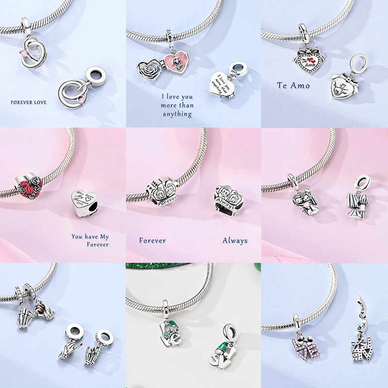 925 Sterling Silber Liebesherz-Charm-Perlen Paar Romantisch Passend für Original-Armband Valentinstag Jahrestag DIY Damenschmuck – Detail 2