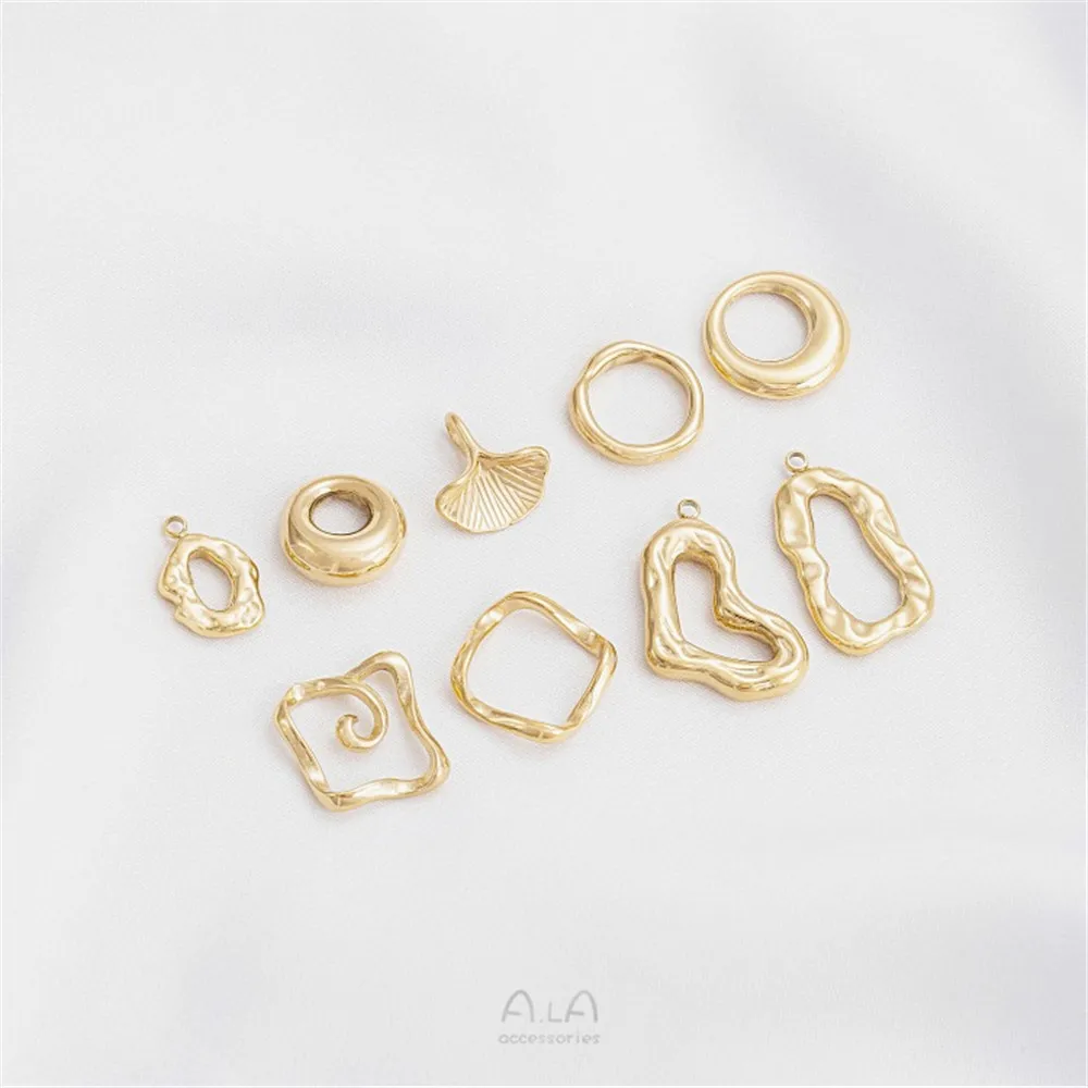 

Color-preserved Titanium Steel Vacuum Plated 14K Gold Irregular Geometric Love Ring Apricot Leaf Pendant Diy Earrings Pendant
