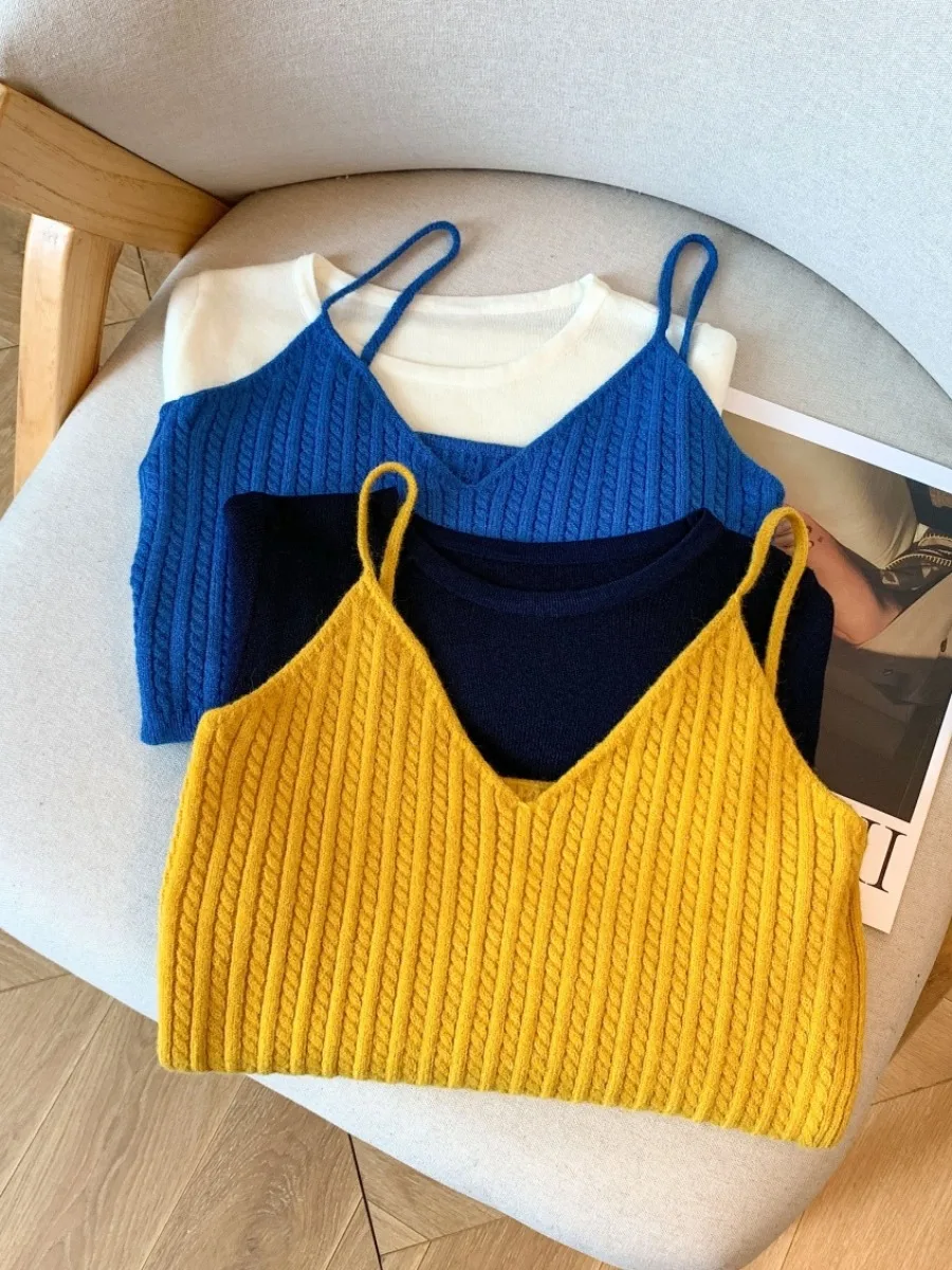 Zachte Lange Sve V-Ne Dames Gebreid Vest En Top Set Koreaanse Sle Pendelen Wollen Tweedelig Pak Herfst collectie