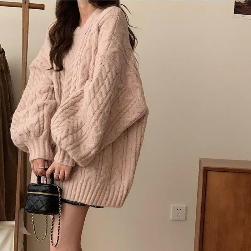 

Women's Clothing Round Neck Sweater Knittedtops Long Sleeves Korean Version Loose Plus Size Autumn and Winter Fashion