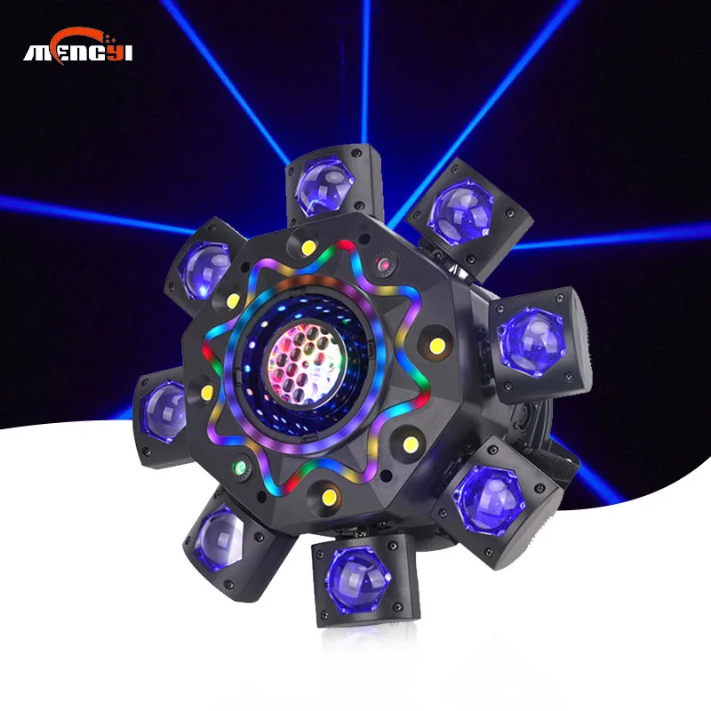Professional 8 Arms Bee Eye Beam Moving Head Light With Laser Strobe Glowing Star RGB Ring All in One Multi Effect Stage Light