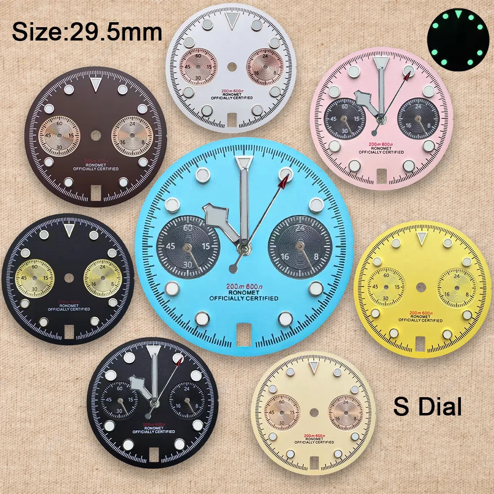 High Quality 29.5mm S Logo Panda Matte Dial Fit VK63 Movement Green Luminous Watch Modification Accessories