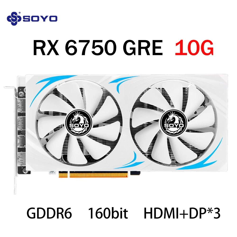 

SOYO AMD Radeon RX6750 GRE 10GB Gaming Graphics Card GDDR6 Memory PCIEx16 4.0 for Desktop Computer Video Cards 160Bit 3*DP+HDMI