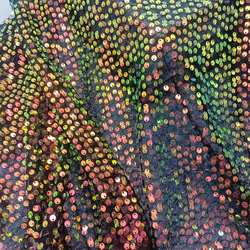 무지개 스팽글 자수 원단 6mm 글리터 그라데이션 천 무대 의상 드레스 DIY 재봉 및 장식 배경용