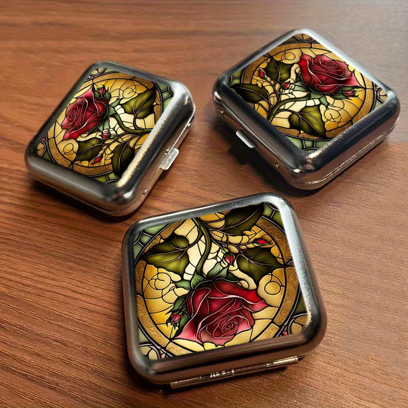 Rose Color Picture Mini Metal Ashtray, Portable Small, Outdoor Portable Pocket, Car Ashtray Creative Car Accessories, Durable