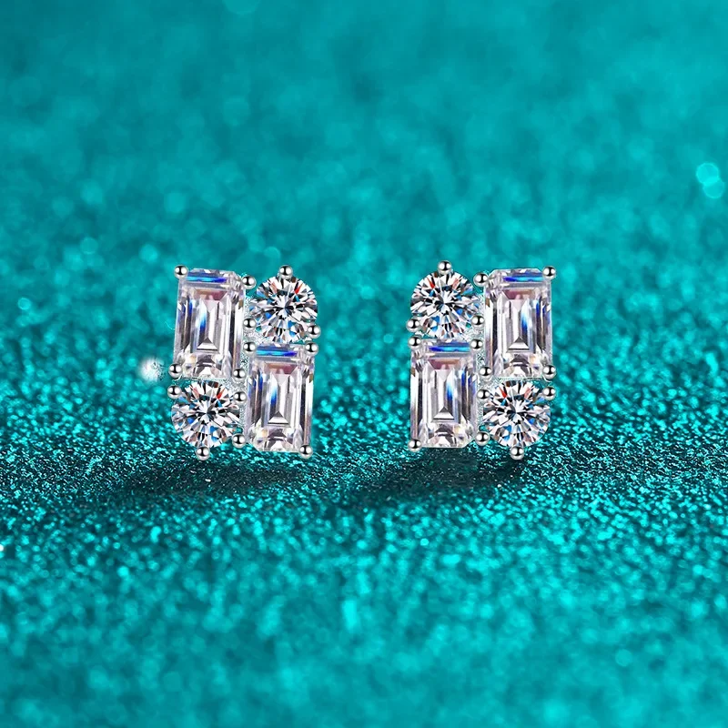 

D Color Emerald Cut Irregular Earrings Full Moissanite 925 Sterling Silver Stud Earrings Lab Diamond Women Wedding Jewelry
