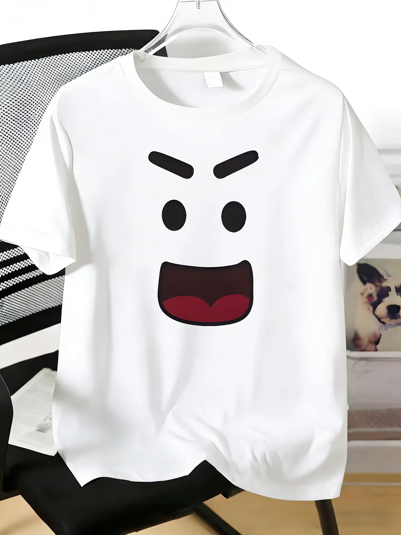 T-shirt pour homme avec imprimé graphique d'expression de visage en colère, en coton, à manches courtes, décontracté, streetwear, pour tous les jours, basique, tendance