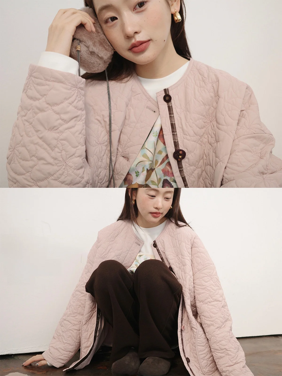 

Autumn Winter Casual Loose Fit Cotton Jacket Soft Comfortable round Neck Zipper Closure Color Independent Bug New Season