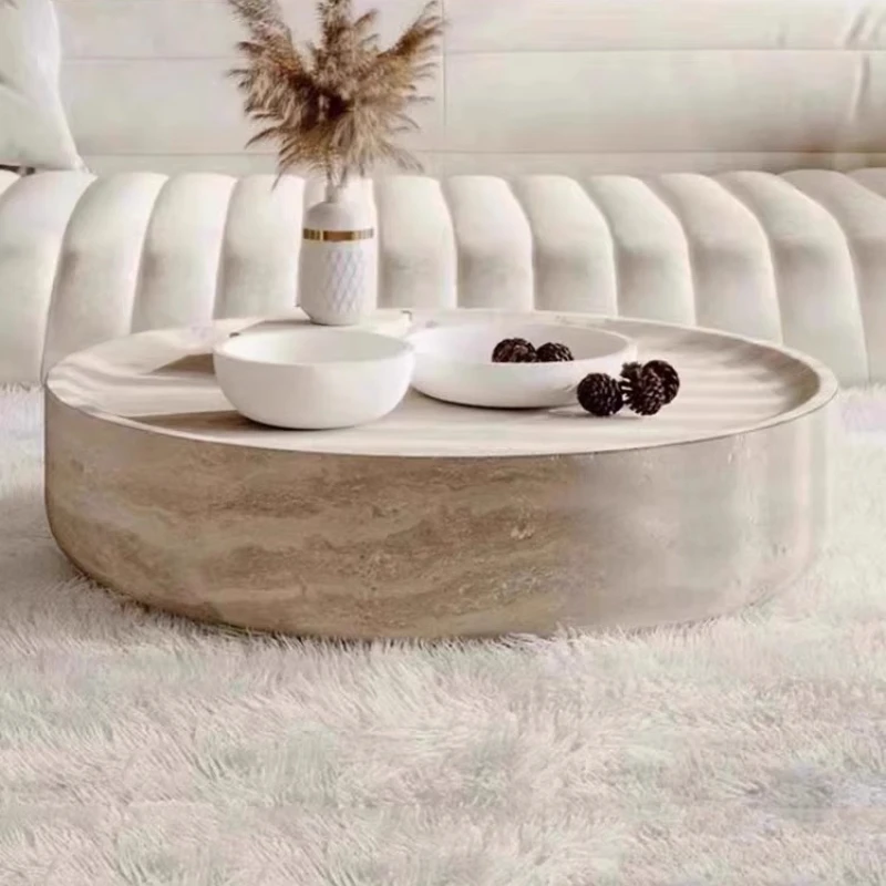 

Italian minimalist coffee table round imitation travertine fiberglass living room coffee table minimalist creative furniture
