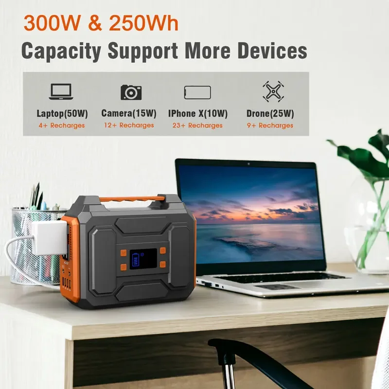 Powkey 300W Portable Solar System Power Generator AC DC Power Backup Portable Power Station for CPAP and Camping