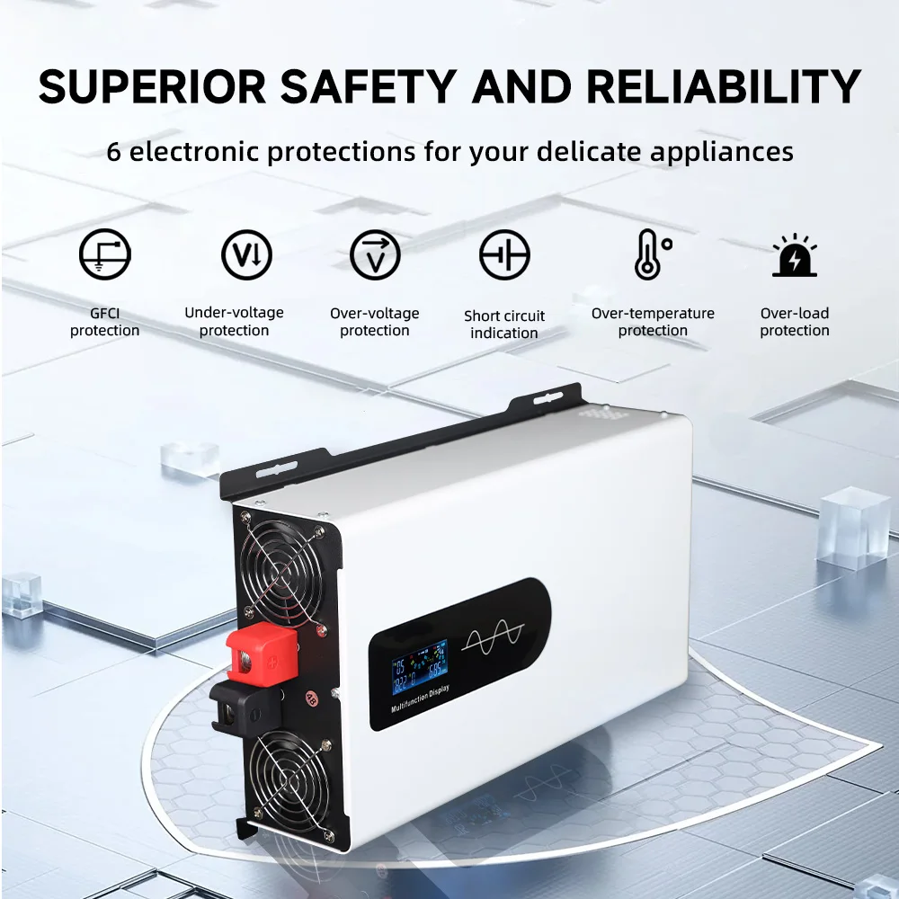 AIRSPIRIT 10/8/6/5KW Power Inverter Pure Sine Wave DC 12/24/48/60/72V To AC 110/120/220/230V LCD Display For Vehicles RV System