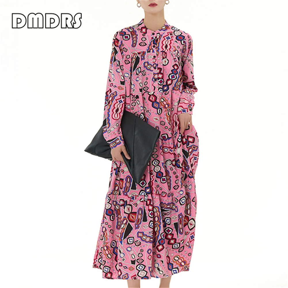 Breathable Summer Women's Bohemian Skirt Long Sleeves Printed High Quality 2024 Spring New Casual Dress For Women Oversized