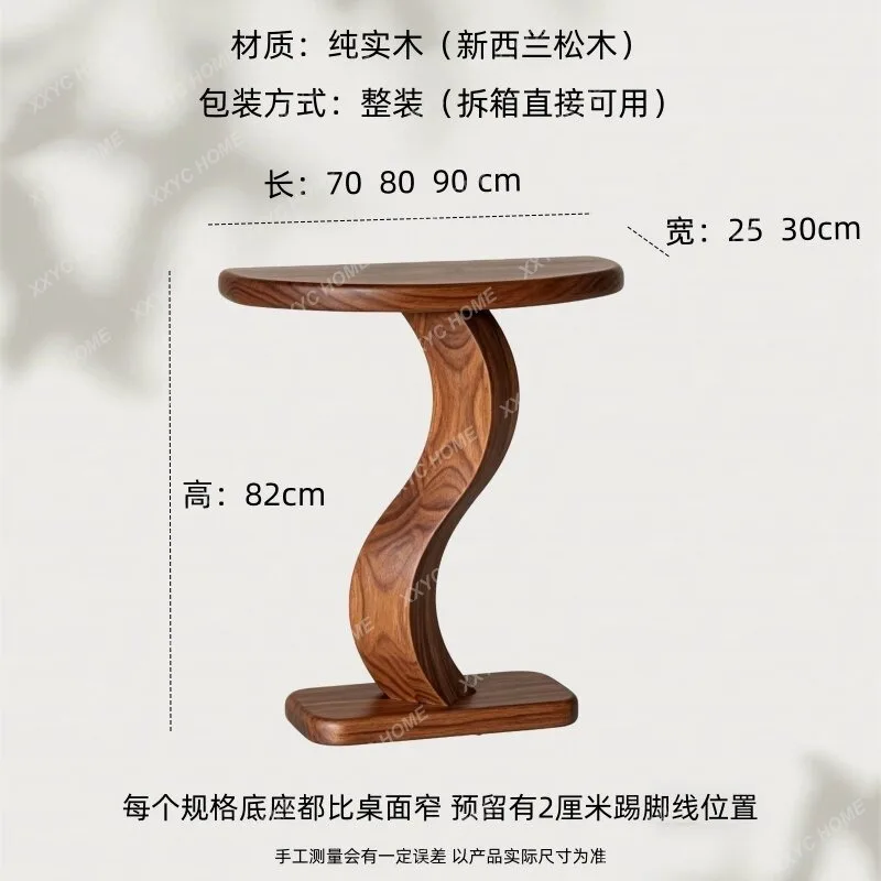 Medieval solid wood entrance table, semi-round small apartment, very narrow end view table