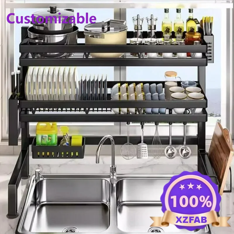 Factory Direct 2026 Long - lasting Space-Saving Countertop Dish Drainer Multifunctional Carbon Steel Rack for Kitchen Sink