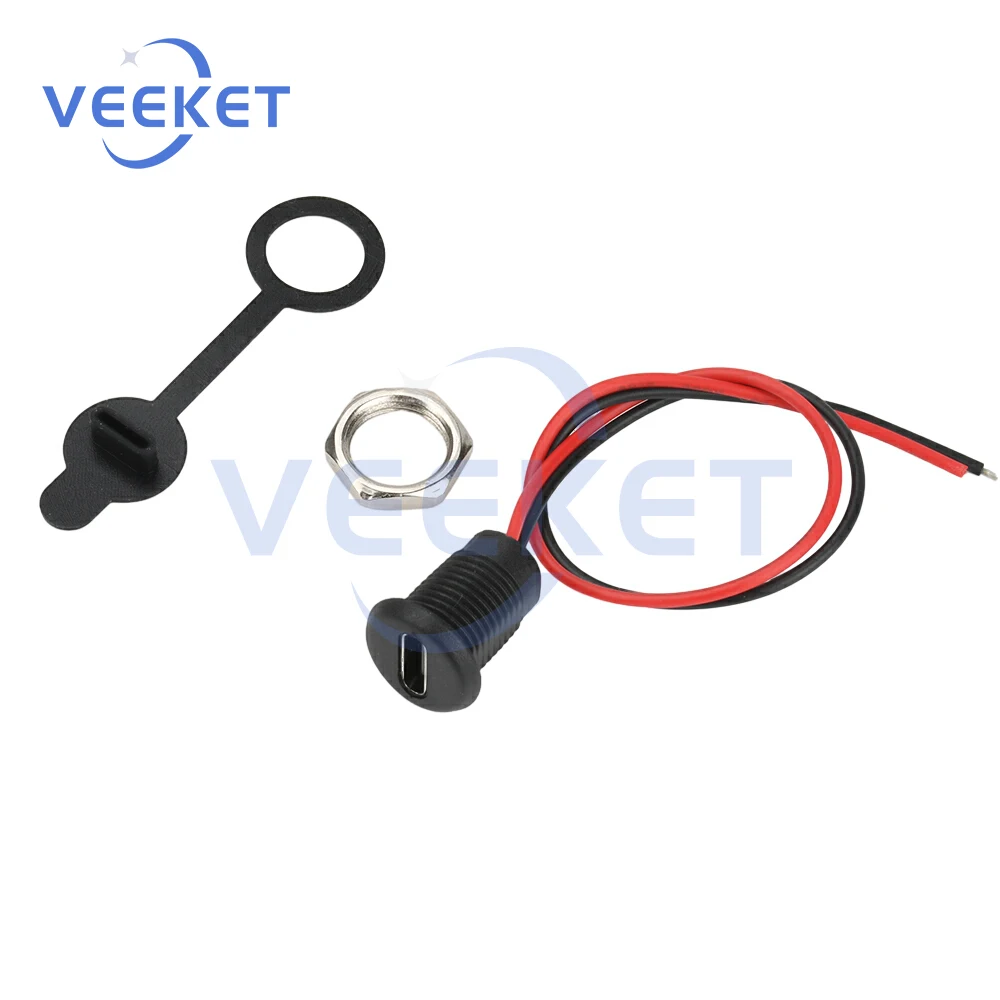2Pin USB-C Connector Type-C Waterproof with PH 2.0 nut locking Panel mounting TPC Waterproof Fast Charging Without Terminals