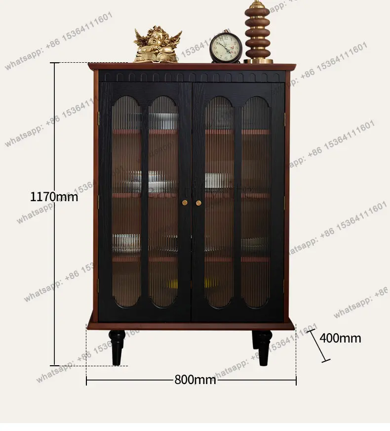 French retro solid wood glass wine cabinet shows American style against the wall
