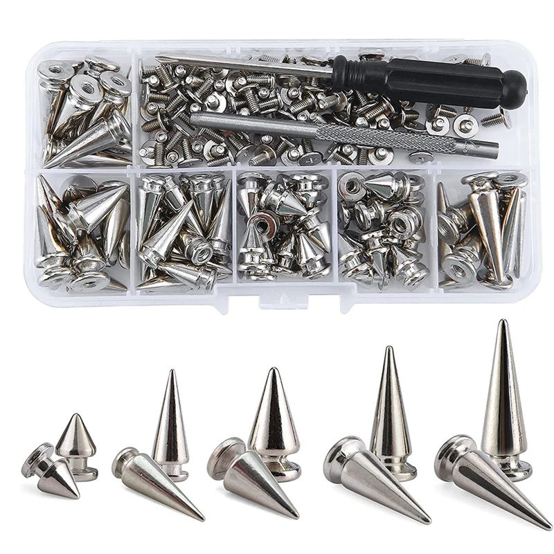 70 Sets Silver Mixed Shape Spikes And Studs Cone Croc Spikes Leather Rivet Kit For Clothing Shoes Belts DIY