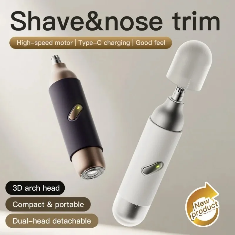 Depiladora Nasal Eléctrica Compacta y Portátil para Hombre, Recargable, Sin Dolor, para Patillas, Cejas y Barba, 2 en 1, Cortadora de Pelo y Afeitadora