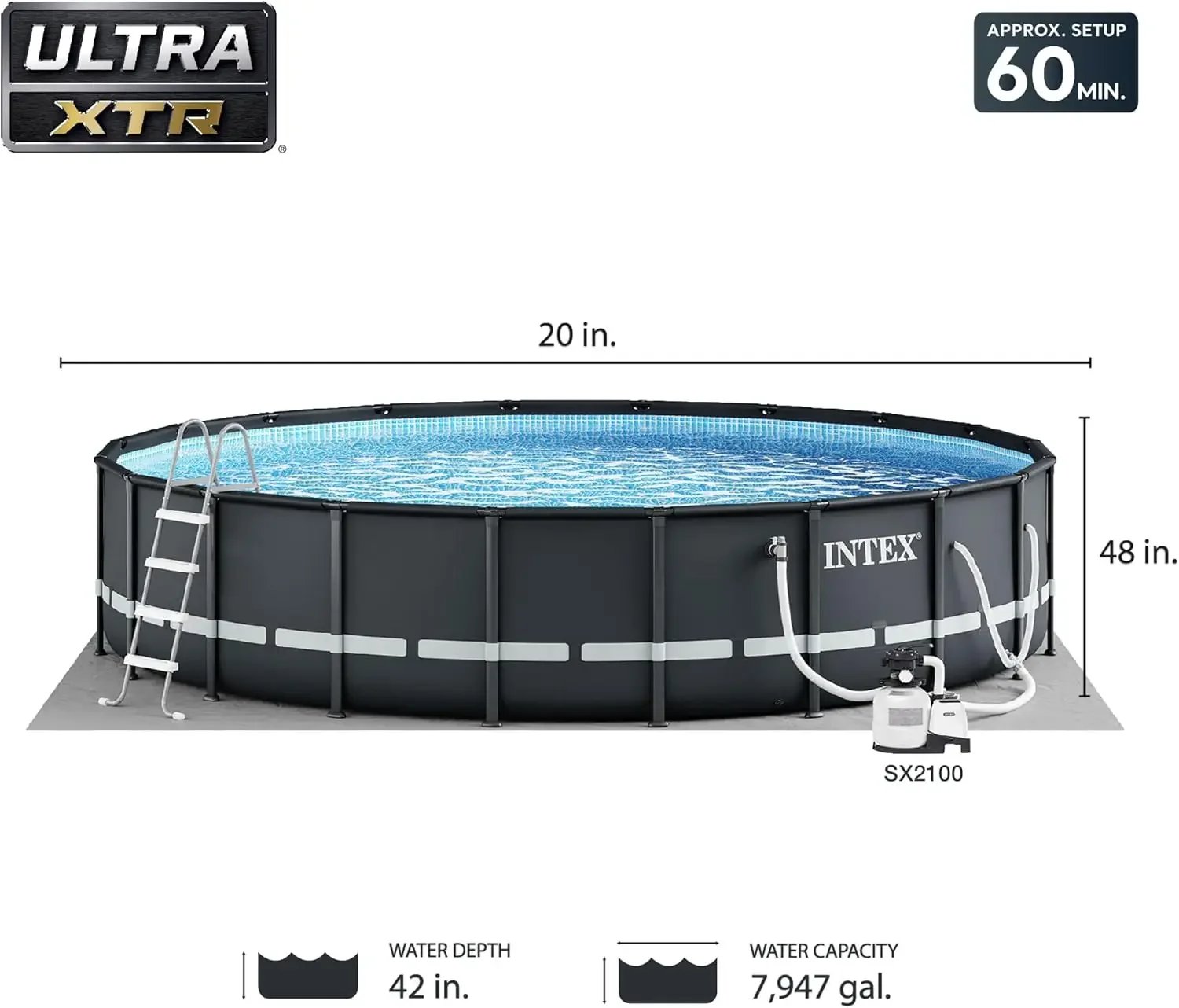 Intex 26333EH Ultra XTR Deluxe Above Ground Swimming Pool Set: 20ft x 48in – Includes 2100 GPH Cartridge Sand Filter Pump