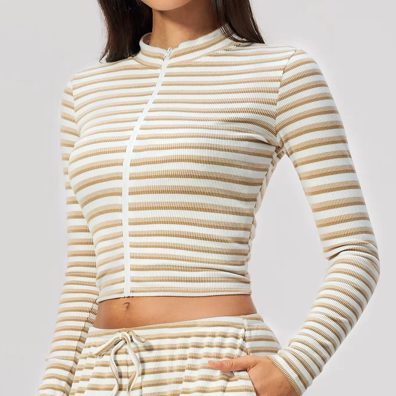 Stripes Yoga Shirts Women Breathable Gym Fitness Long Sleeve Running Jacket Female Workout High Elastic Sport Training Crop Tops