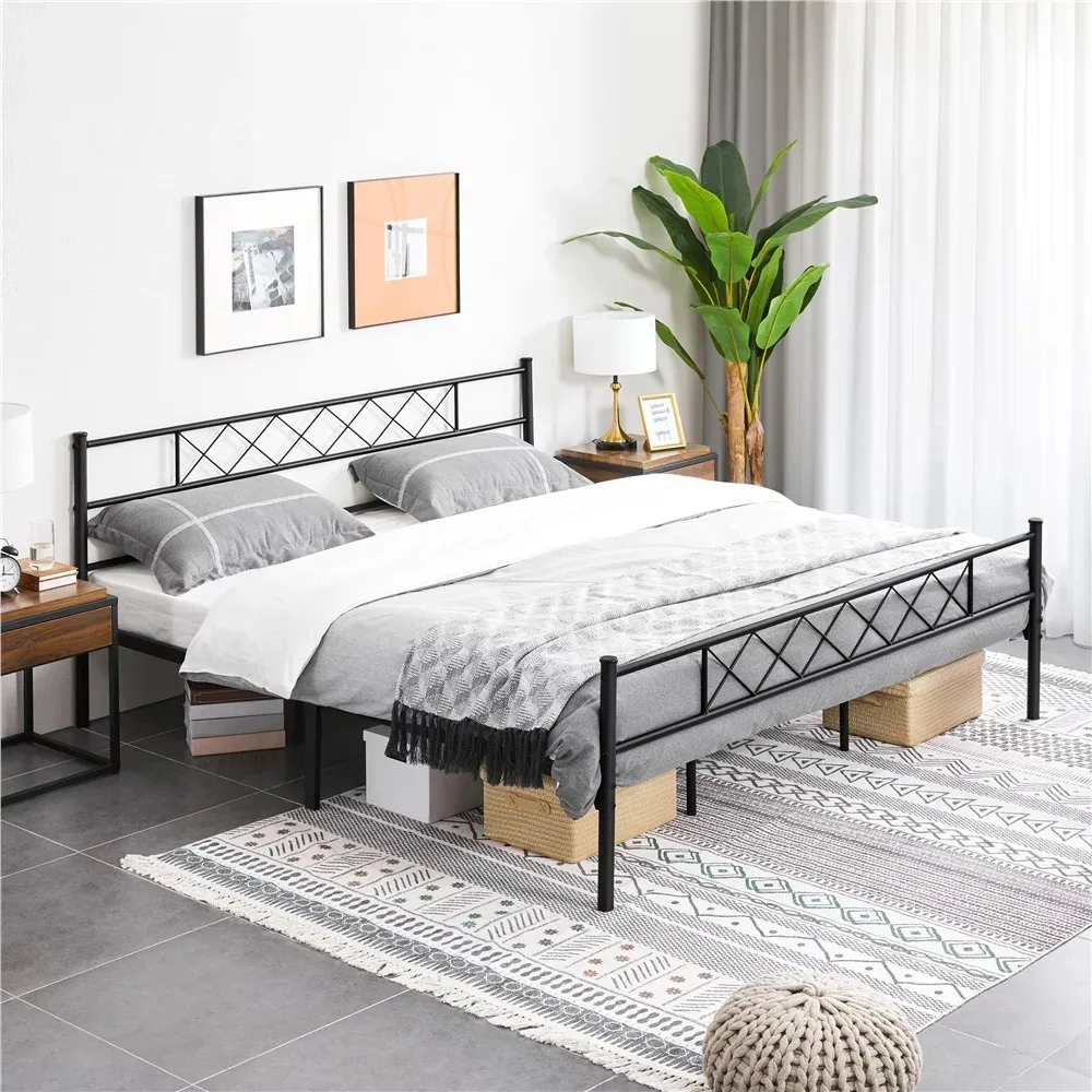 Bed Bases, King Metal Slatted Bed Frame with Headboard & Footboard for Bedroom, Black, bed Base