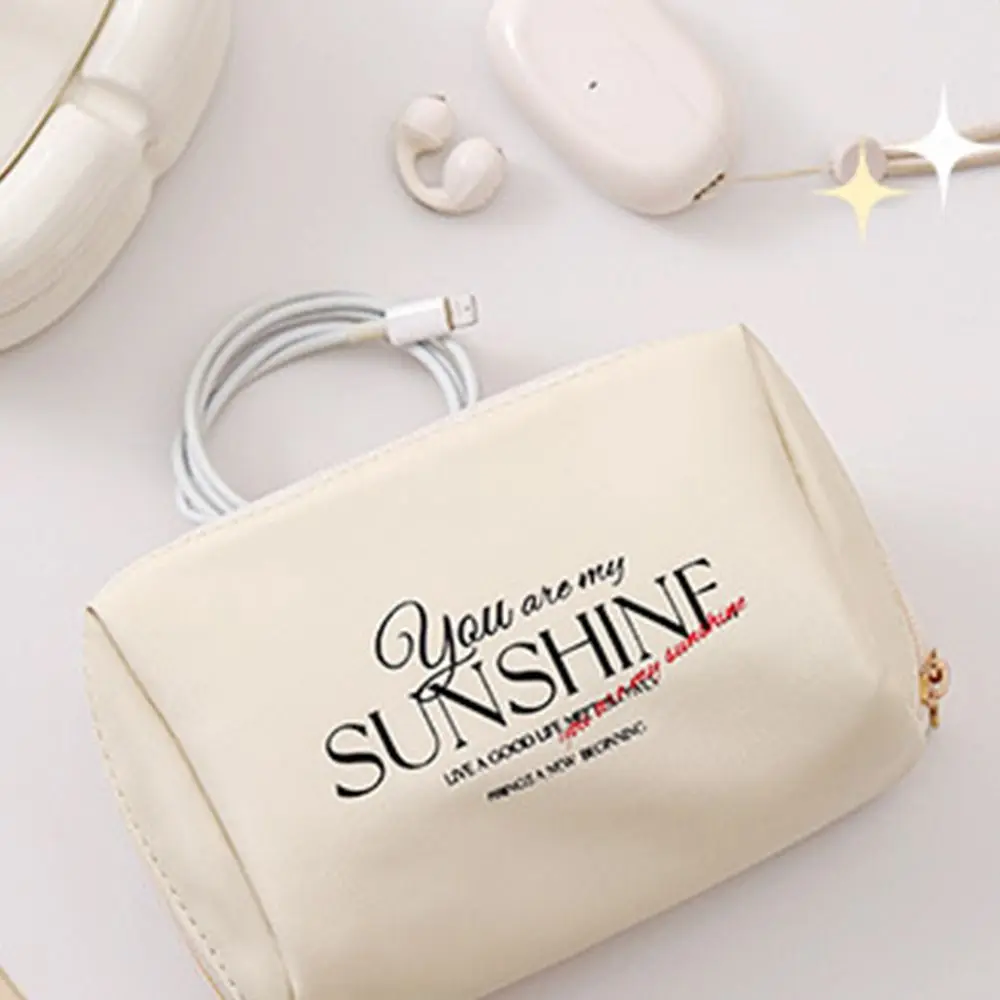 Trendy Large Capacity Travel Cosmetic Bag Letter Divider Women wash Bag Korean Style PU Leather Toiletry Organizer Vocation