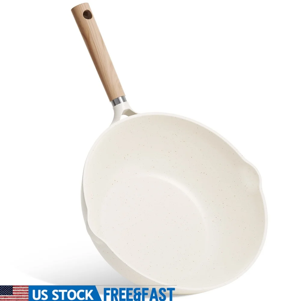 

12 Inch Nonstick Wok Induction Compatible Heavy Duty Cast Aluminum Saute Pan All Stoves 5.8QT Easy Clean Comfortable Handle