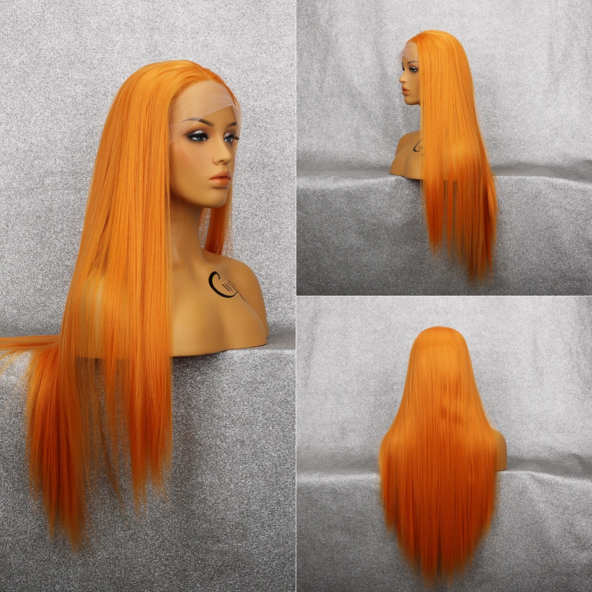 Orange Lace Front Synthetic Long Straight Wig Women's Natural Hair Line Lightweight Comfortable Breathable Cosplay Women's Wig