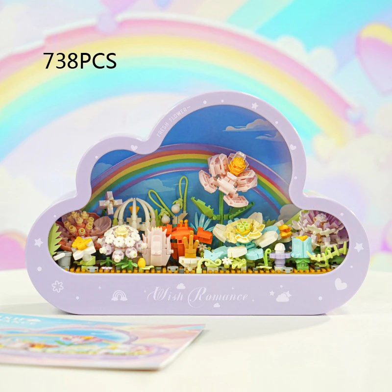 Fairy Tale Creative Build Brick Fairyland Flower World in the Clouds Block Model Desktop Mirror Toy With Light For Girl Gifts