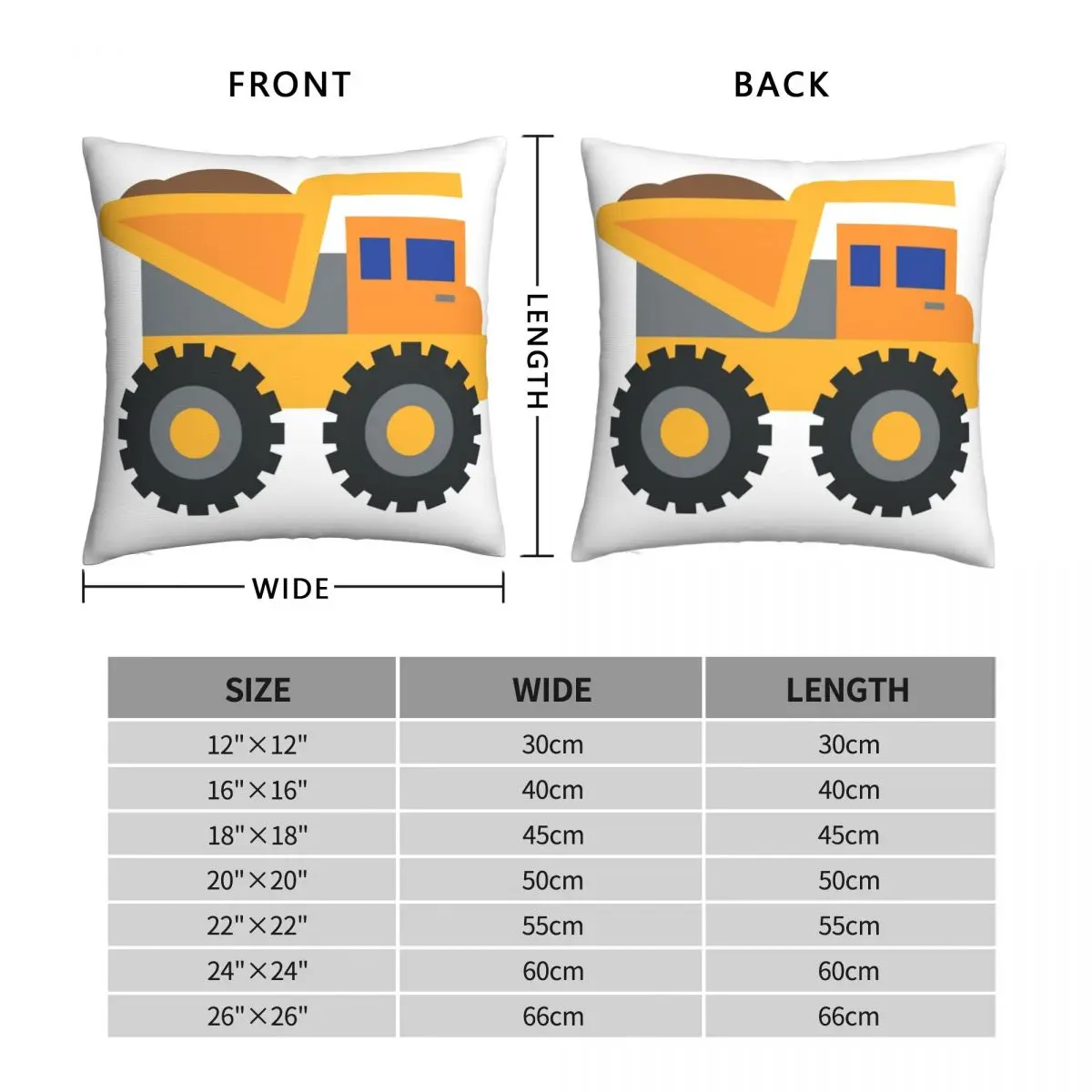 Yellow Dump Truck Square Pillowcase Polyester Linen Velvet Creative Zip Decor Room Cushion Cover 18