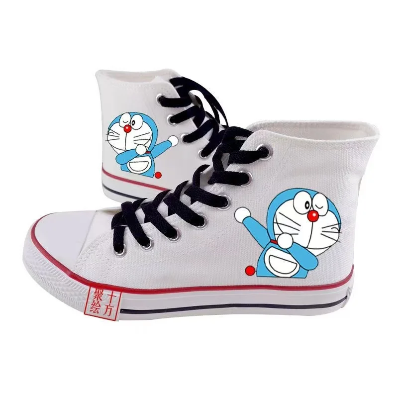 Doraemon drop shipping grils Canvas Shoes Women's plus size white high-top Student Couple high-top real pictures man board shoes