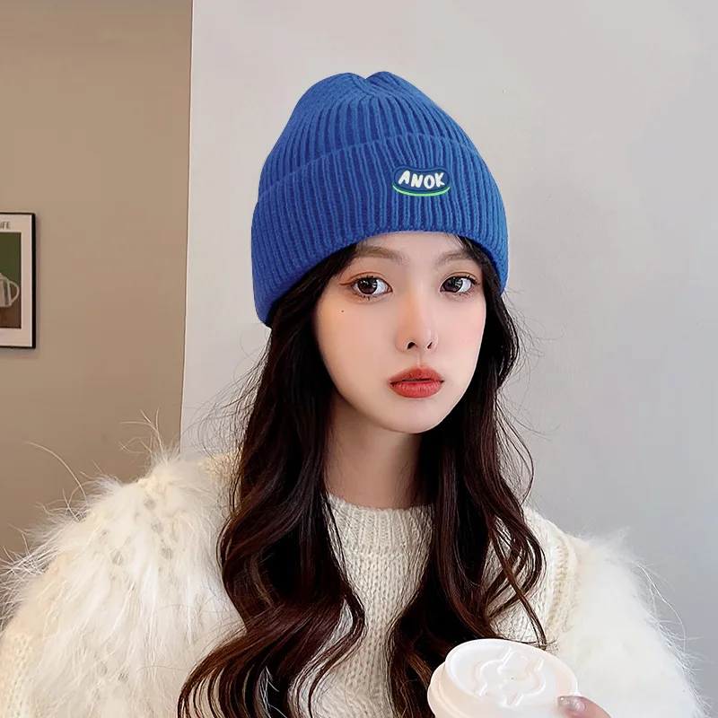 

White Klein Blue Hat Men's And Women's Autumn And Winter Knitted Wool Hat Winter Warm Royal Blue Dark Blue Cold Hat