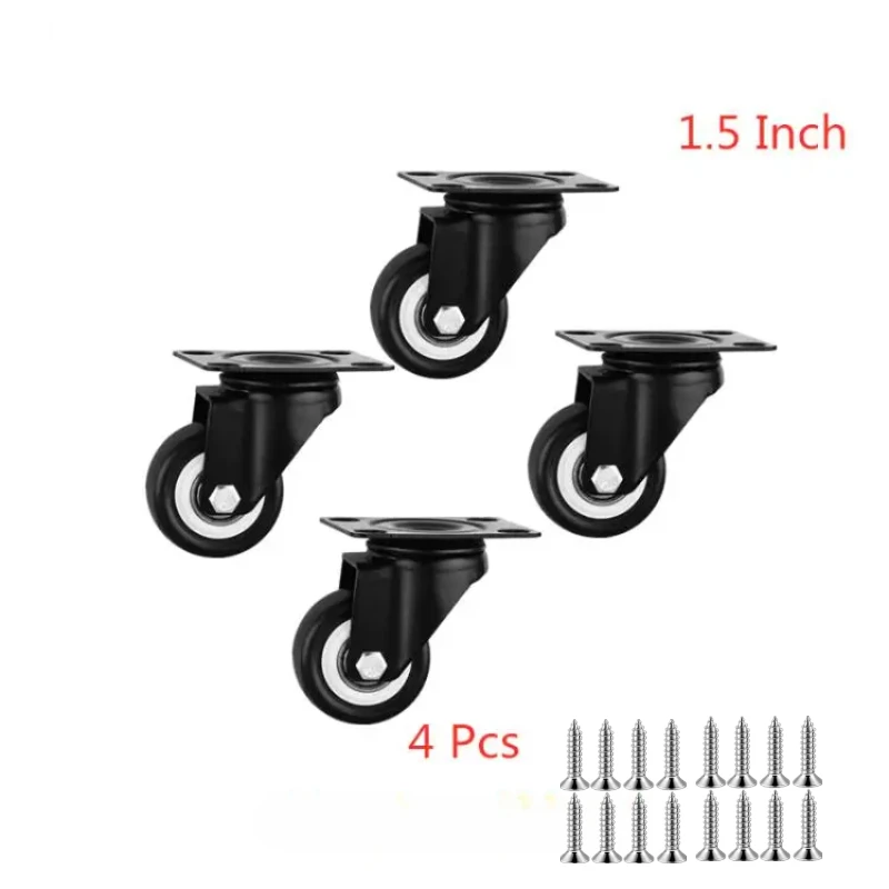 4 Pcs/Set 1.5 Inch Black Universal Wheel Diameter 40mm Caster With Screws Silent Wear-Resistant Furniture Bearing 150KG