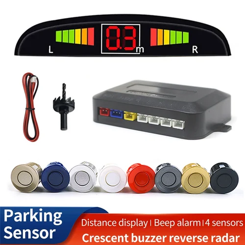 Kit de sensores de estacionamiento LED para coche, 4 sensores, sistema de indicador de alerta de sonido de Radar inverso de 22mm, 8 colores