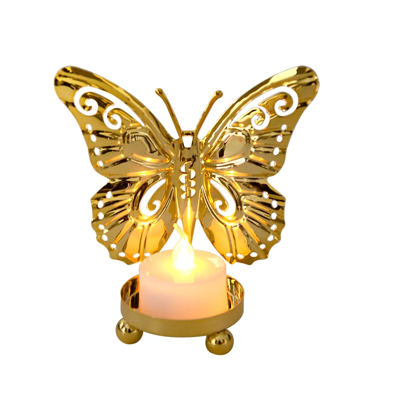 Butterfly Candle Plate Pedestal Holder Iron Art Candlestick Table Decoracion Wedding Centerpiece Birthdays Party Dinner Decor