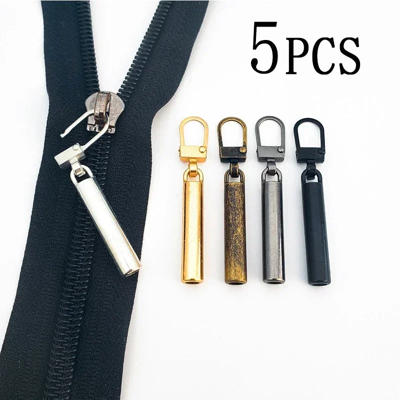 

5Pcs Metal Zipper Puller Tap Slider DIY Sewing Zipper Sliders Replacement Instant Repair Universal Zipper Head for Clothing Bag