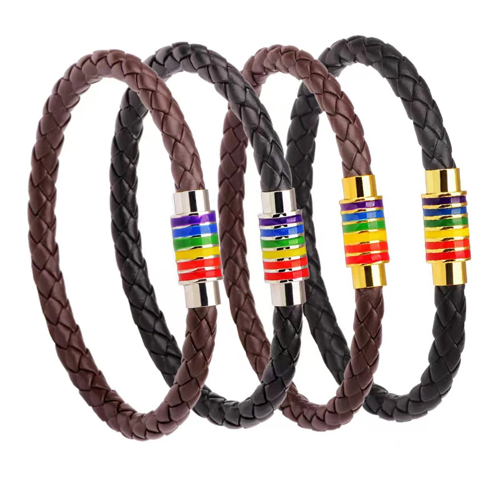 PU woven rope bracelet LGBT community Same sex Alliance alliance logo Rainbow magnetic suction bracelet for both men and women