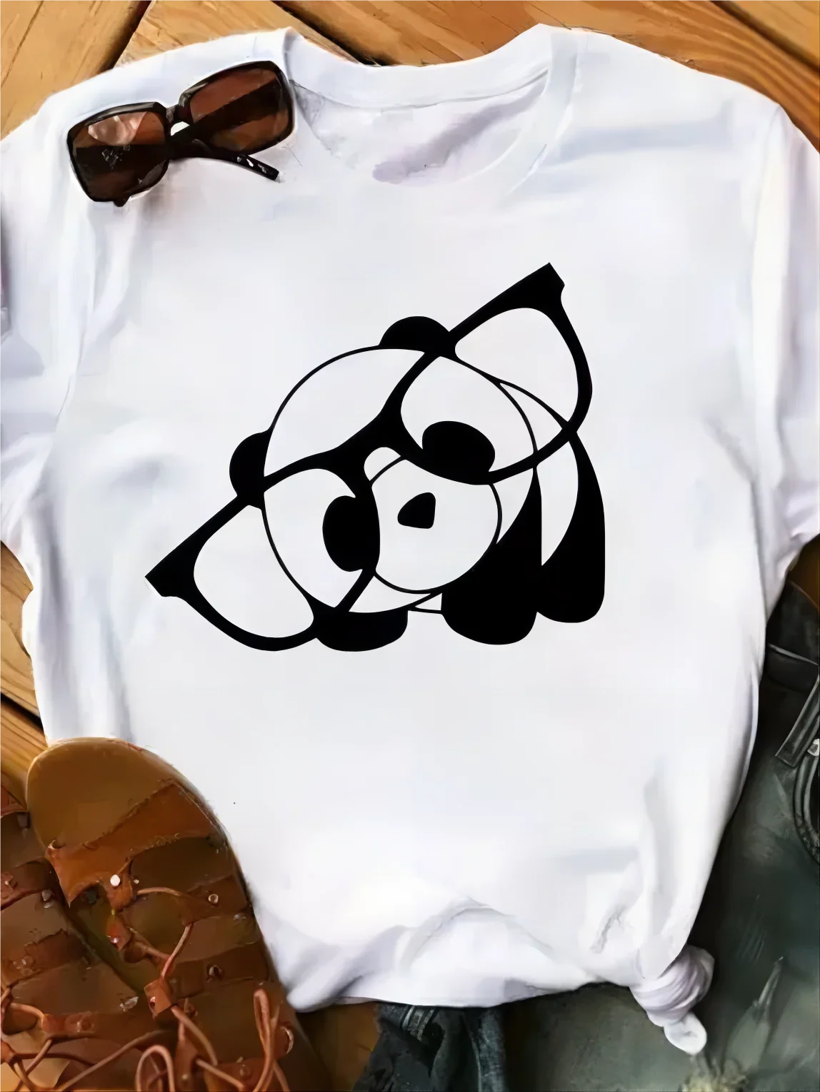 NOVEDAD DE VERANO 2025, camiseta holgada transpirable de secado rápido con estampado de Panda para mujer, Top de manga corta con cuello redondo para deportes de ocio al aire libre