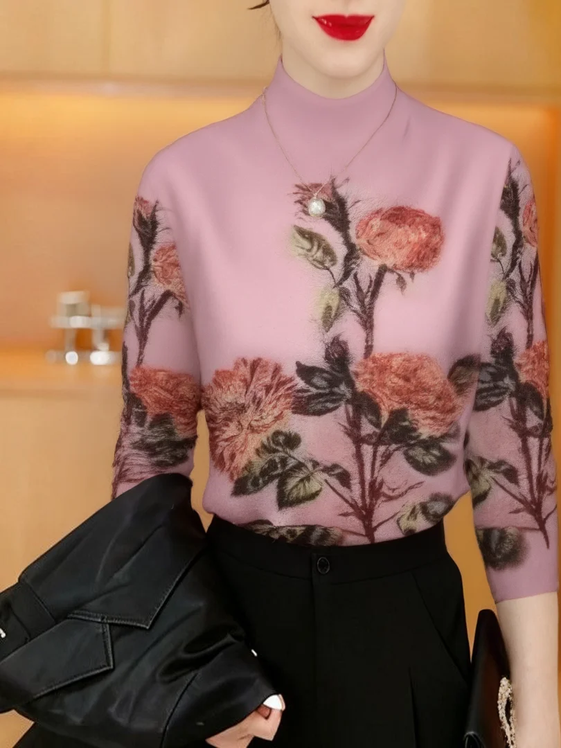 

Утепленная флисовая кофта с длинным рукавом и цветочным принтом для женщин среднего возраста, повседневная, приталенная, теплая, из полиэфирного волокна, в стиле «Мама»