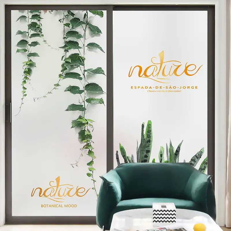Nordic Green Plants Window Privacy Film Vinyl Glass Door Stickers Stained Colors Opaque Window Tint for Home Office Room Decor