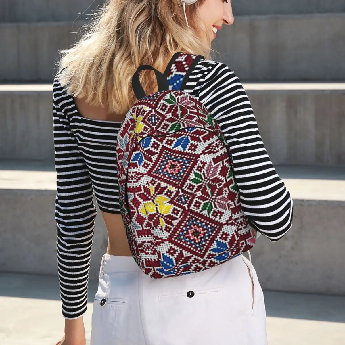Embroidery The Palestinian Traditional Tatreez Student Backpack School Bag Hiking Travel Daypack for Kids Bookbag Shoulder Bags