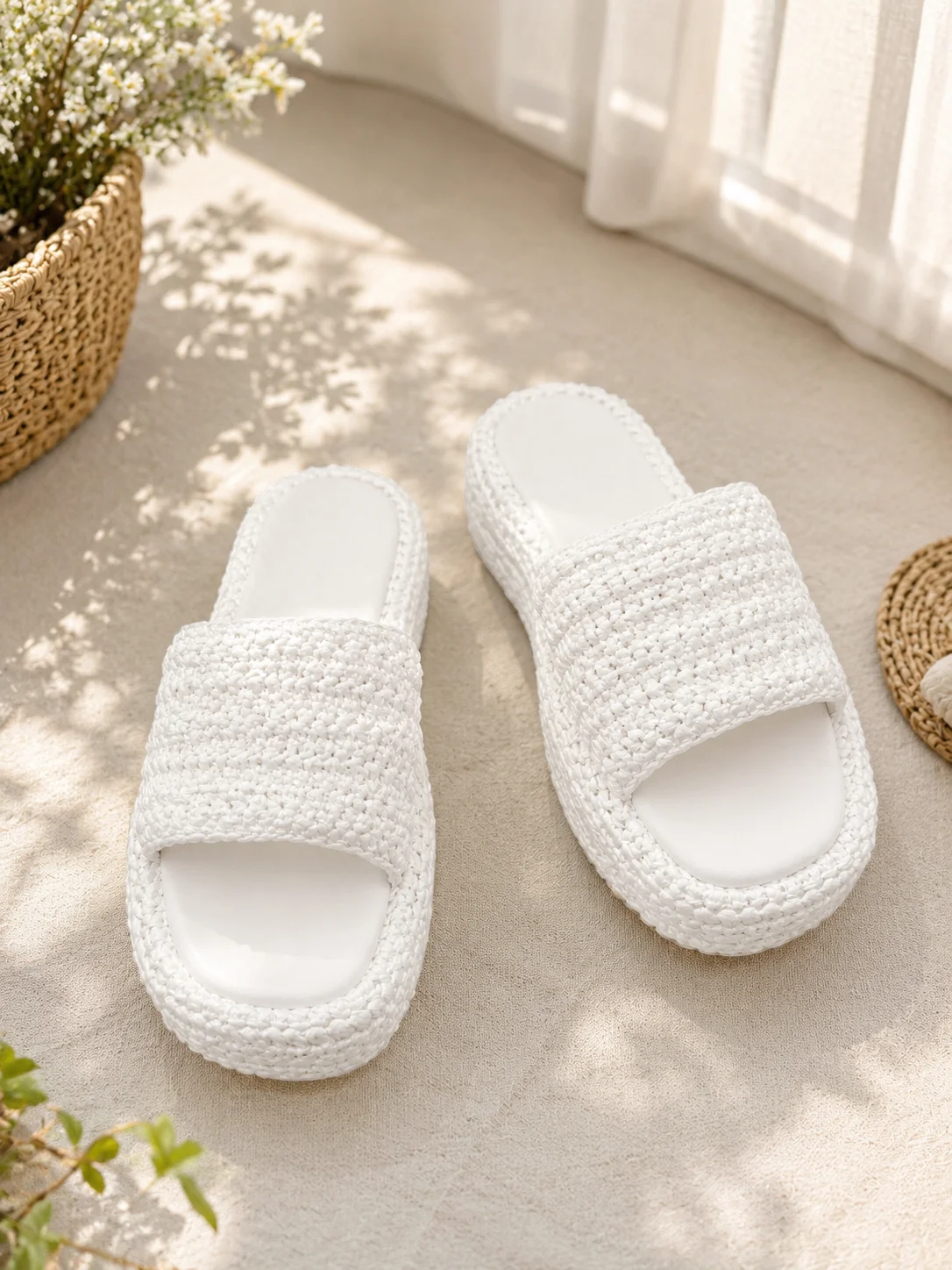 Three-Color Slippers Comfortable Breathable Home Shoes Women's Flat Sandals Soft Synthetic Material