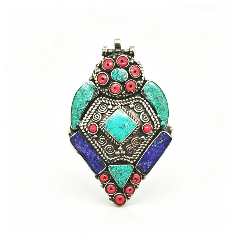 Nepal Hand Vintage Pendants Copper Inlaid Colorful Stone Anchor Pendant Multi Designs TBP588