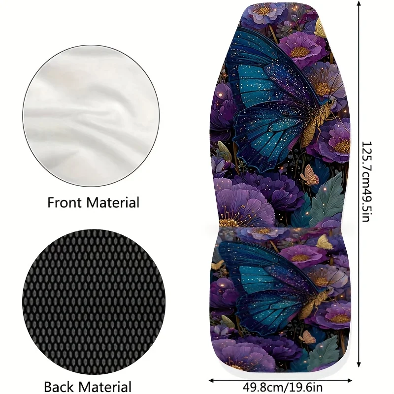 Two Butterfly Dance Floral Print Car Seat Covers, Easy To Clean, Unisex Front Seat Protectors For Cars, Stylish Automotive Addit