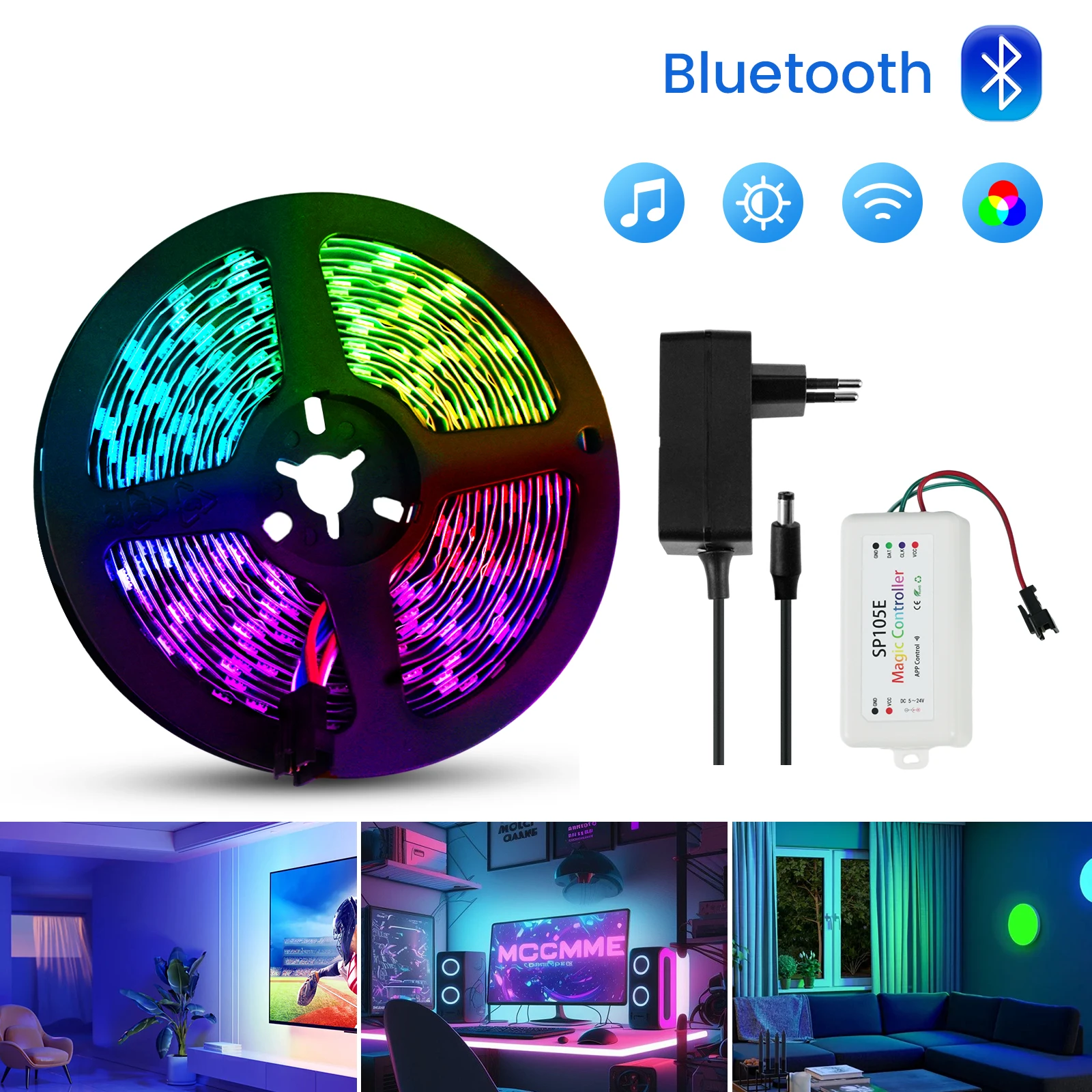 

WS2812 LED Strip lights 5m 5050 RGBW 5V Diode Flexible Ribbon with Bluetooth control Waterproof Home Party Christmas Decoration