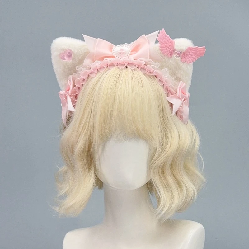 

Субкультура вторичная повязка для волос с кошачьими ушками, лента с бантом в стиле Лолиты, темный готический головной убор KC